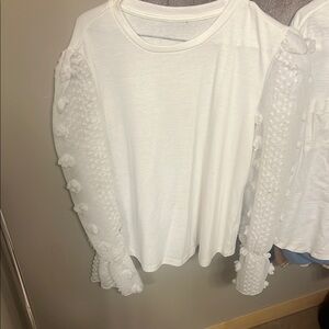White Textured Sleeve Women's Top